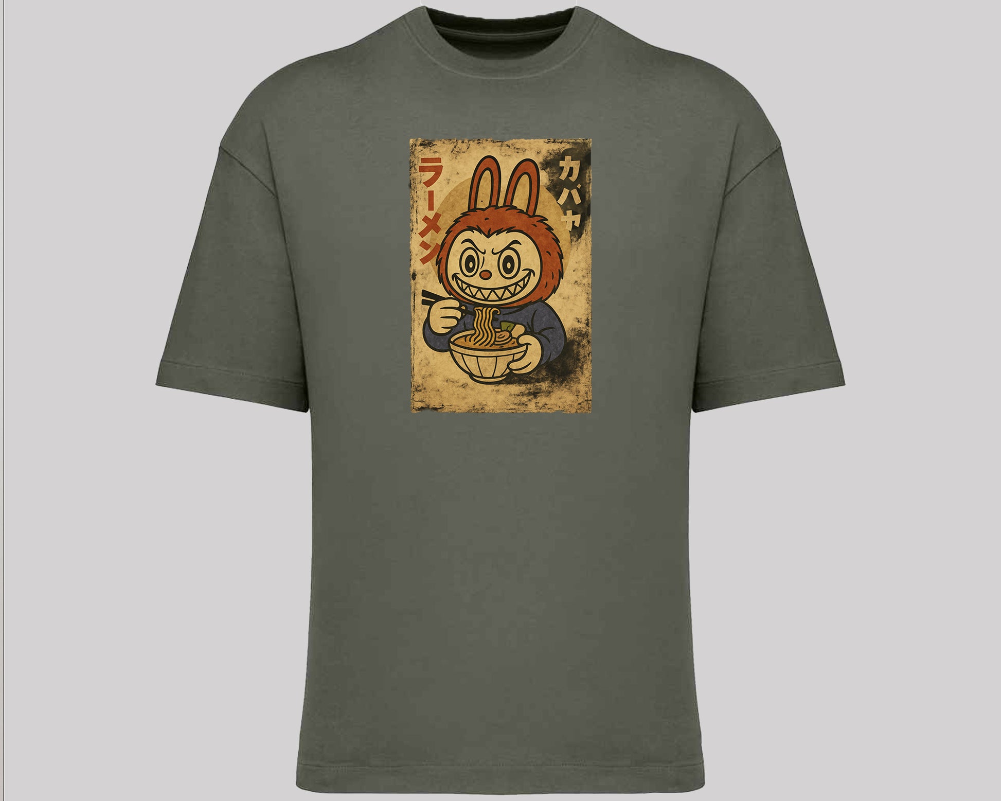 Labubu Native Spirit Oversized Tee, Unique Anime Streetwear T-Shirt, Cute Cartoon Carded Cotton Top, Unisex Fit M8410