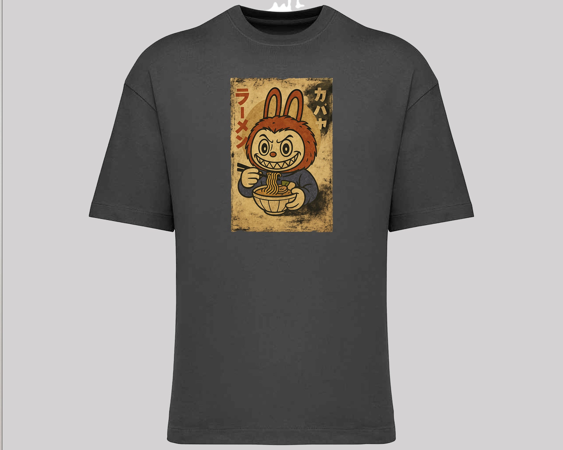 Labubu Native Spirit Oversized Tee, Unique Anime Streetwear T-Shirt, Cute Cartoon Carded Cotton Top, Unisex Fit M8410
