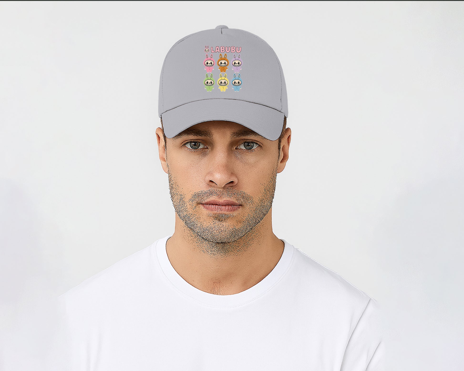 Labubu 5 Original Panel Cap, Cool Cartoon Design for Men & Women, Printed Pre-Curved Peak Baseball Hat M8413