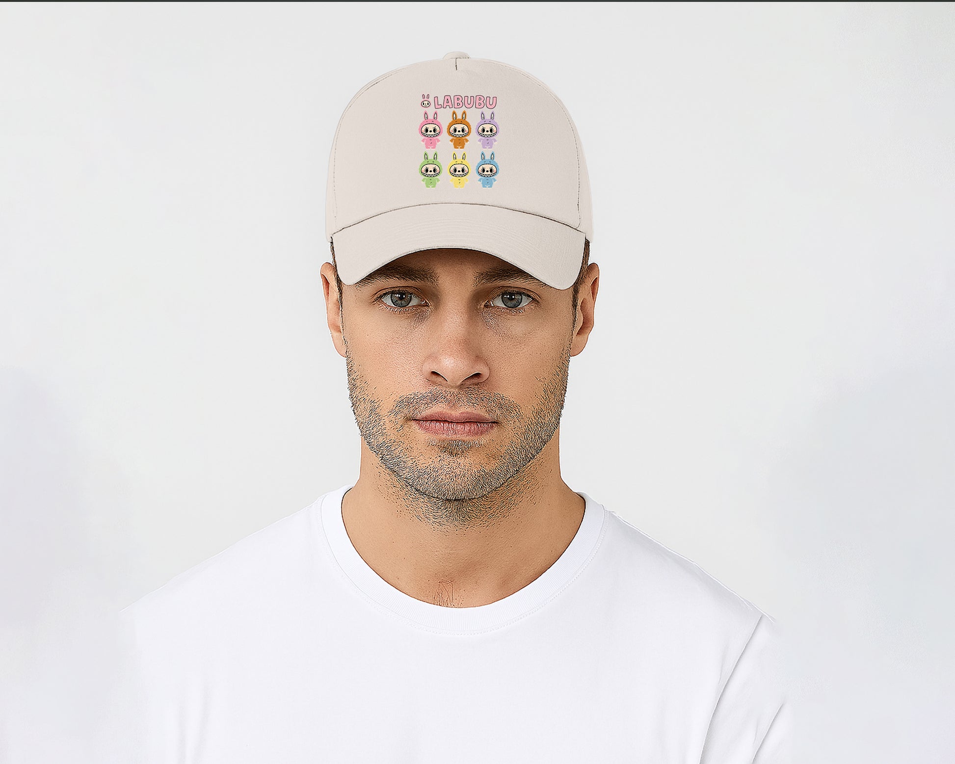 Labubu 5 Original Panel Cap, Cool Cartoon Design for Men & Women, Printed Pre-Curved Peak Baseball Hat M8413