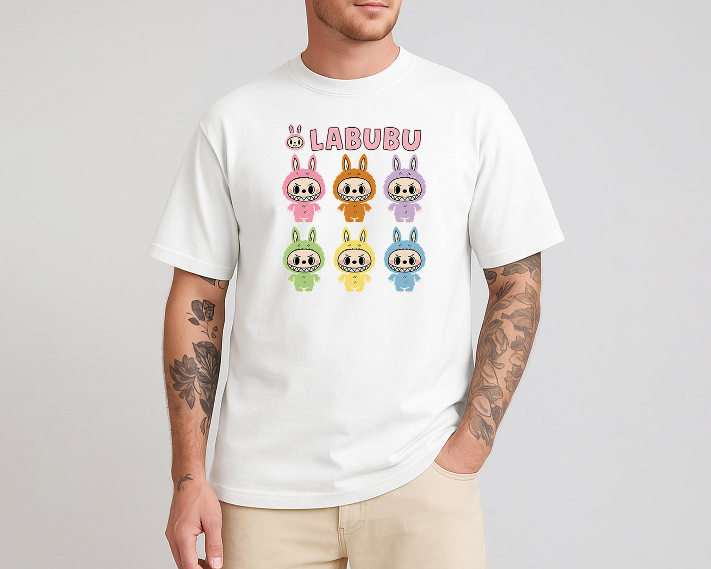 Labubu Native Spirit Graphic T-Shirt, Oversized Urban Streetwear Tee, 100% Organic Cotton, Unisex Cartoon Design Top M8413