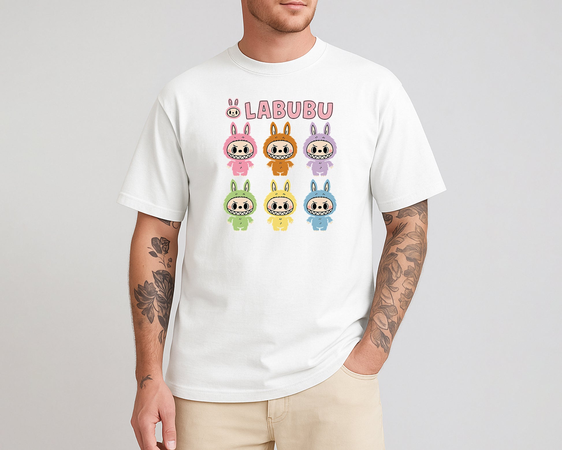 Labubu Native Spirit Graphic T-Shirt, Oversized Urban Streetwear Tee, 100% Organic Cotton, Unisex Cartoon Design Top M8413
