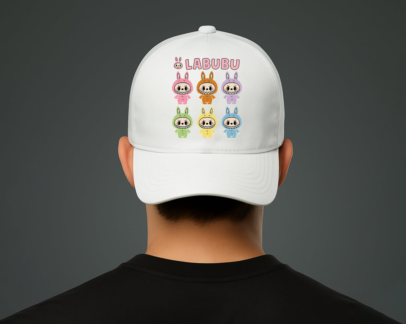 Labubu 5 Original Panel Cap, Cool Cartoon Design for Men & Women, Printed Pre-Curved Peak Baseball Hat M8413
