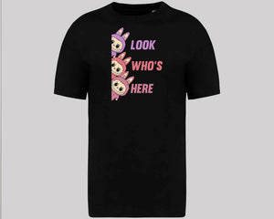 Labubu Look Who's Here T-Shirt, Funny 100% Cartoon Printed Graphic Tee, Oversized Fit Style For Anime Lovers Top M8426
