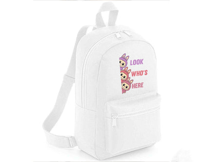 Labubu Look Who’s Here Backpack, Unisex Cartoon Printed Mini Essential Fashion Bag, Front Zip Pocket Kawayi Lovers M8426