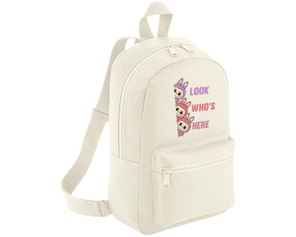 Labubu Look Who’s Here Backpack, Unisex Cartoon Printed Mini Essential Fashion Bag, Front Zip Pocket Kawayi Lovers M8426