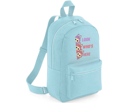 Labubu Look Who’s Here Backpack, Unisex Cartoon Printed Mini Essential Fashion Bag, Front Zip Pocket Kawayi Lovers M8426