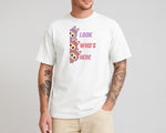 Labubu Look Who's Here T-Shirt, Funny 100% Cartoon Printed Graphic Tee, Oversized Fit Style For Anime Lovers Top M8426
