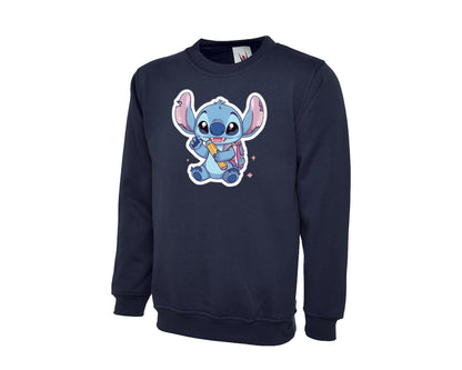 Back To School Kids Sweatshirt, Cute Stitch Design Crew Neck Jumper, Boys & Girls, Ideal For Fall & Class Days M8477