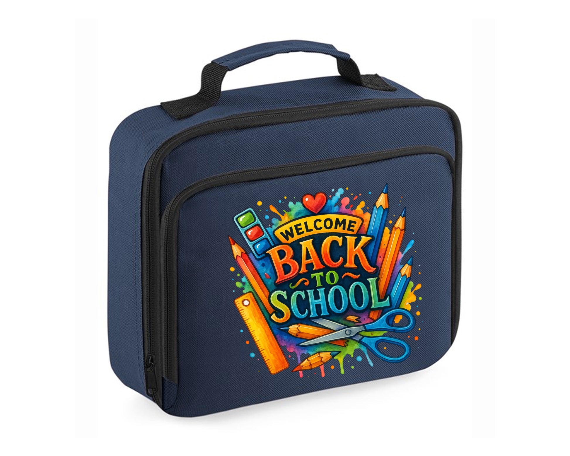 Welcome Back To School Lunch Cooler Bag, Insulated, Durable & Stylish For Kids, Perfect For School Front Zip Pocket Lunch Box Tote M8478