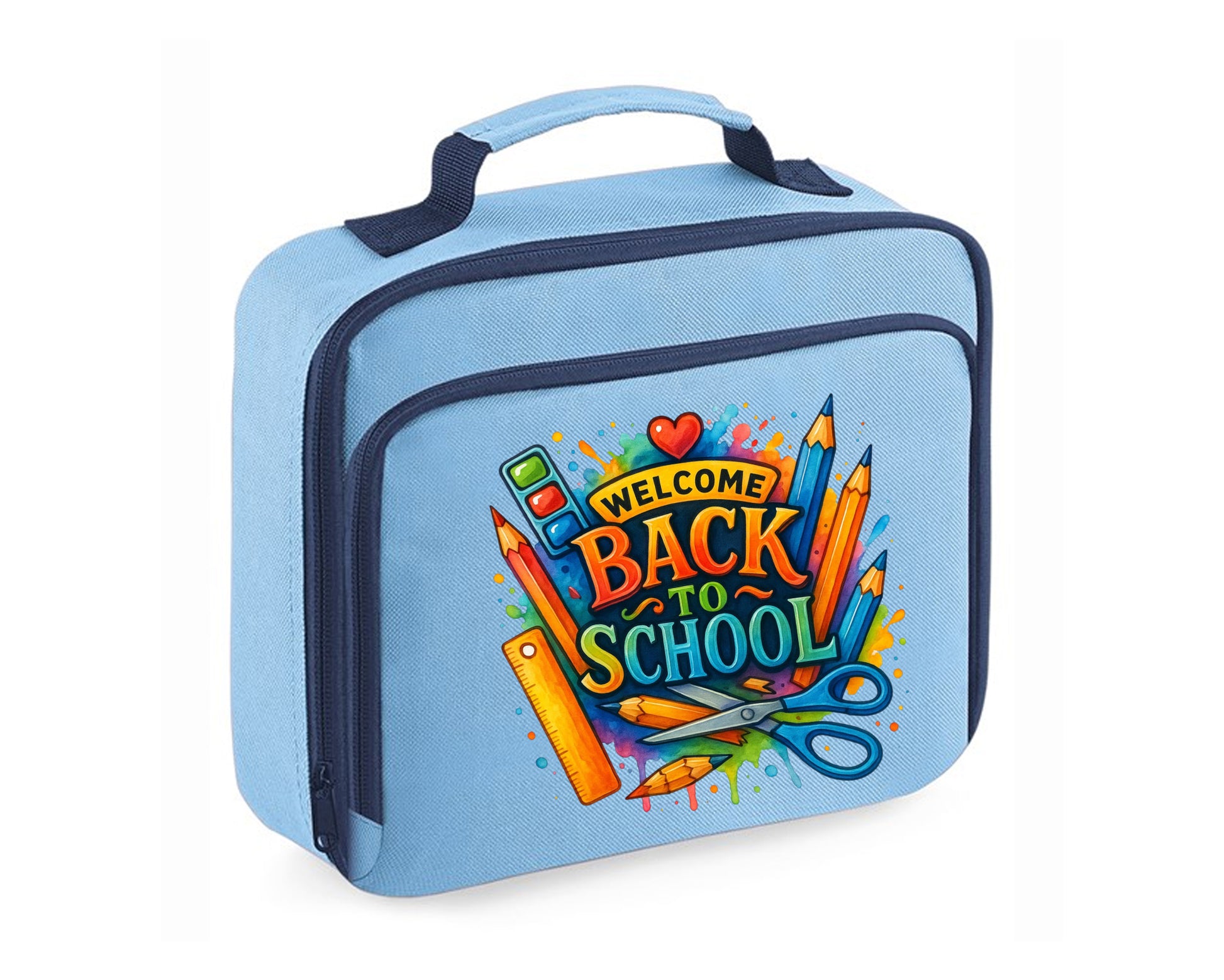 Welcome Back To School Lunch Cooler Bag, Insulated, Durable & Stylish For Kids, Perfect For School Front Zip Pocket Lunch Box Tote M8478