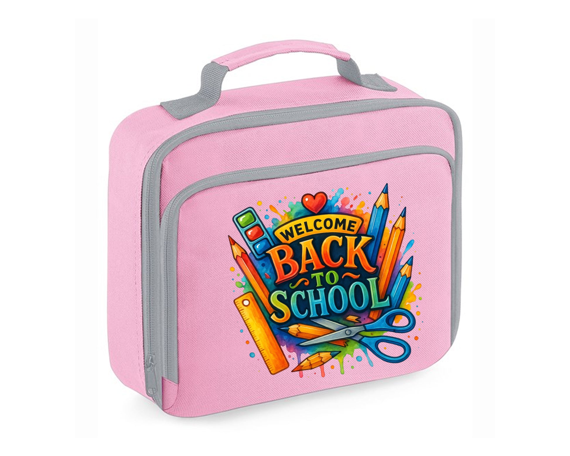 Welcome Back To School Lunch Cooler Bag, Insulated, Durable & Stylish For Kids, Perfect For School Front Zip Pocket Lunch Box Tote M8478