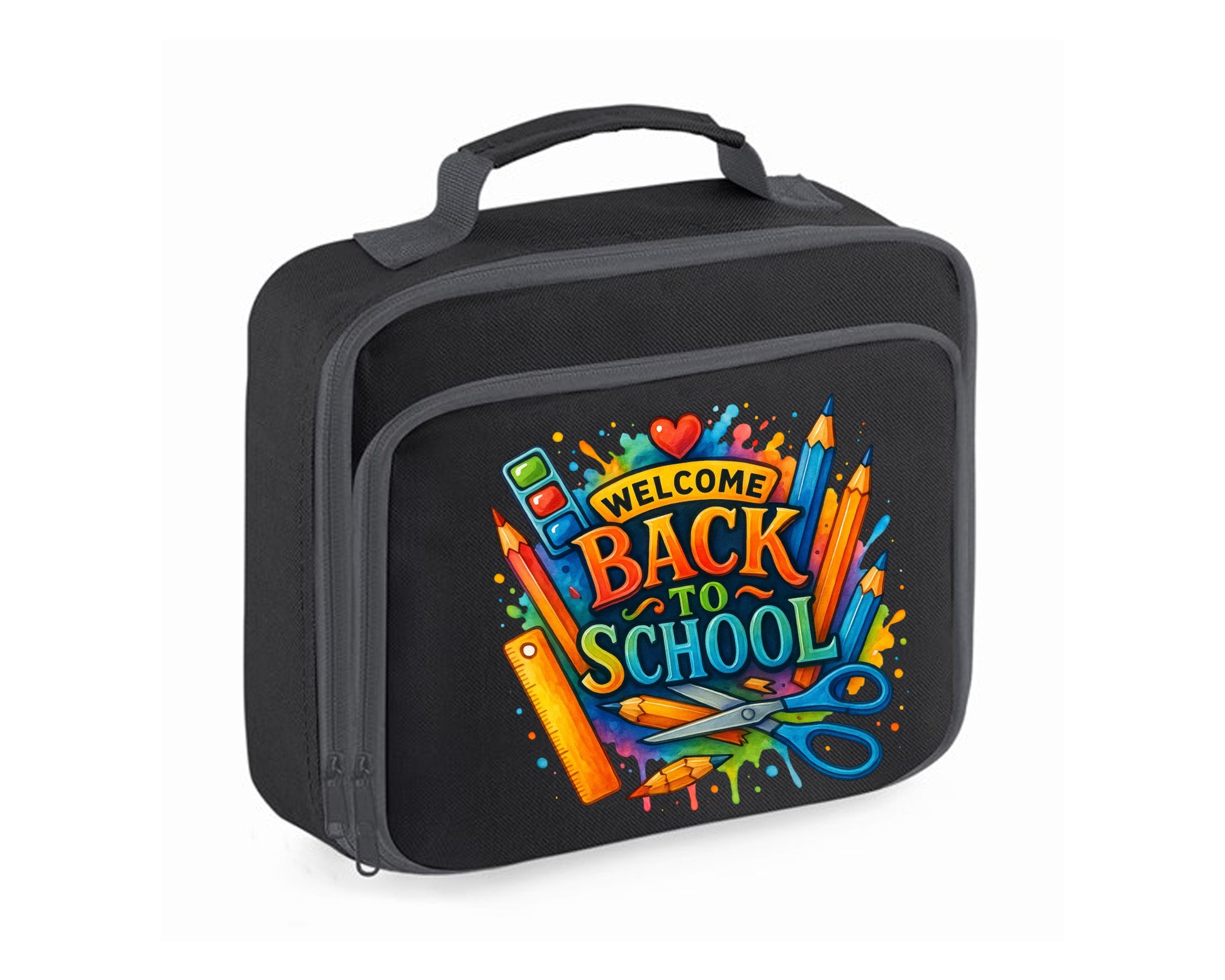 Welcome Back To School Lunch Cooler Bag, Insulated, Durable & Stylish For Kids, Perfect For School Front Zip Pocket Lunch Box Tote M8478