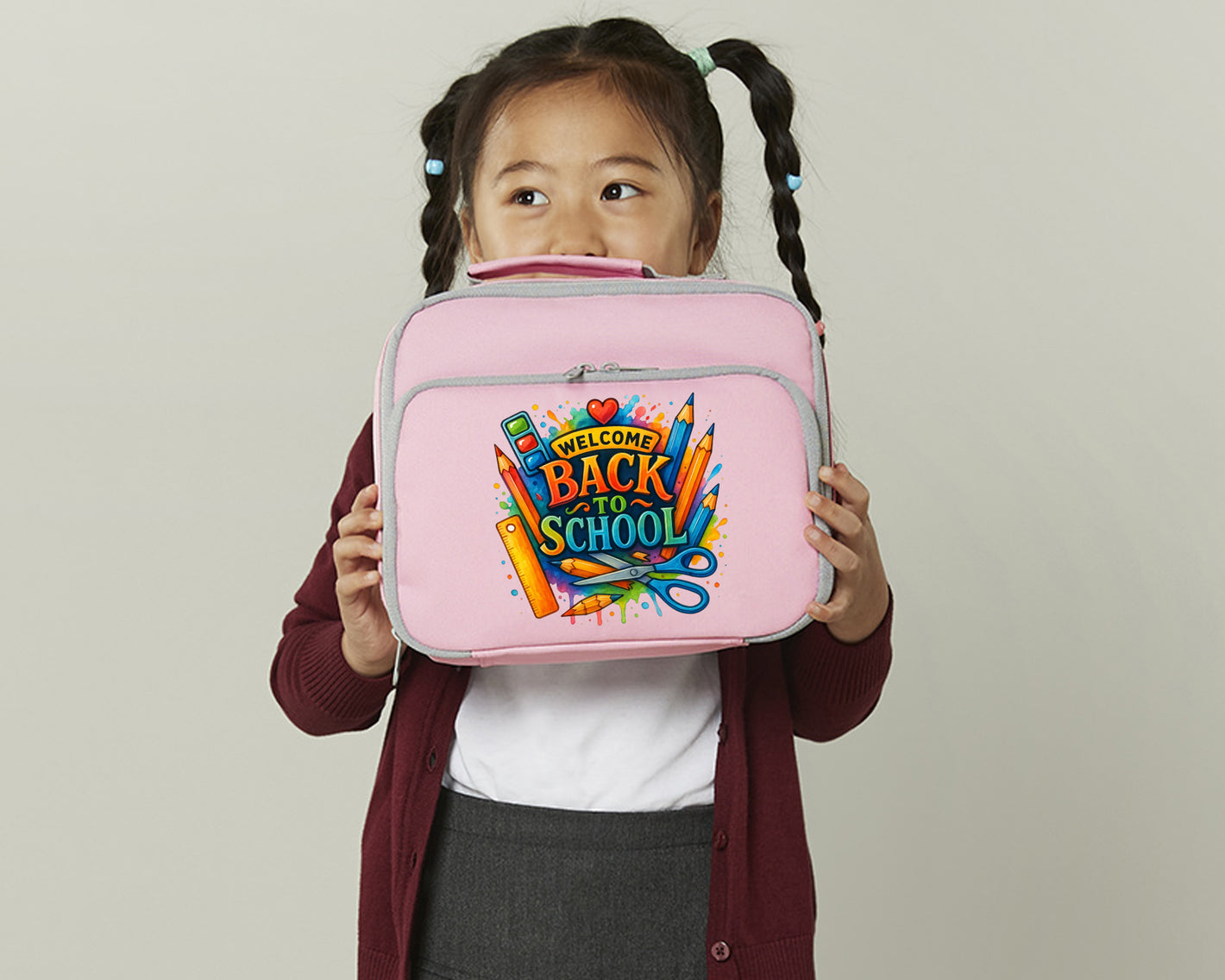 Welcome Back To School Lunch Cooler Bag, Insulated, Durable & Stylish For Kids, Perfect For School Front Zip Pocket Lunch Box Tote M8478