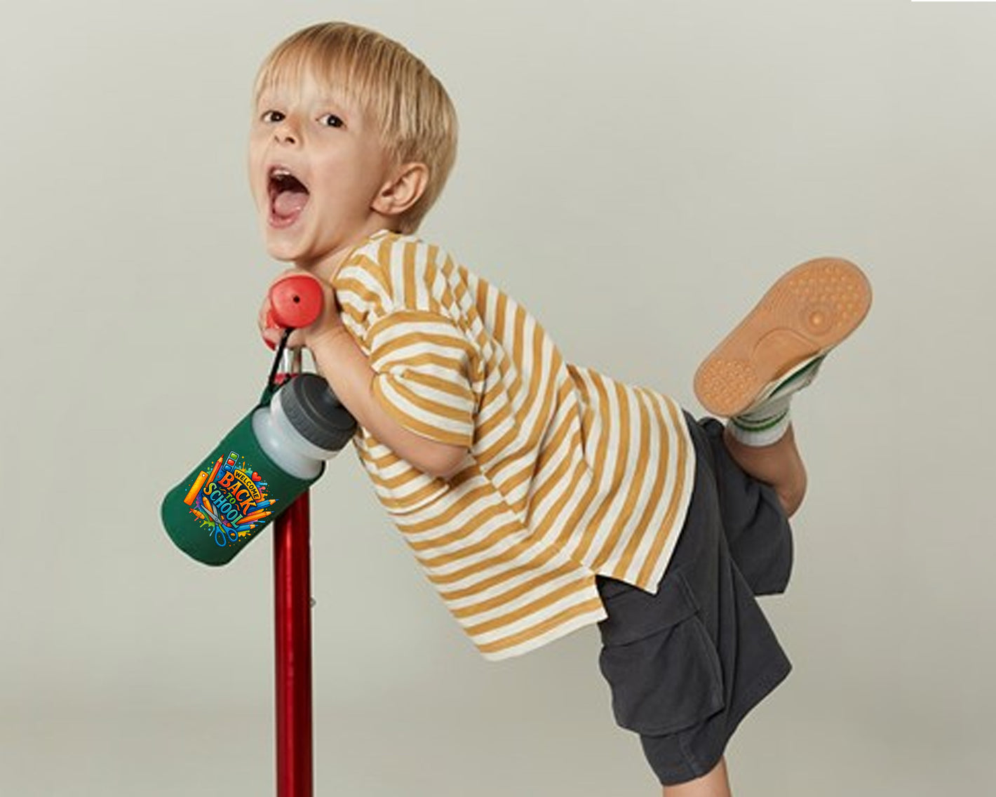 Welcome Back To School Water Bottle, BPA Free, Leakproof & Reusable, Soft Pull Up Drink Nozzle Cap Great For Kids Students & School Days M8478