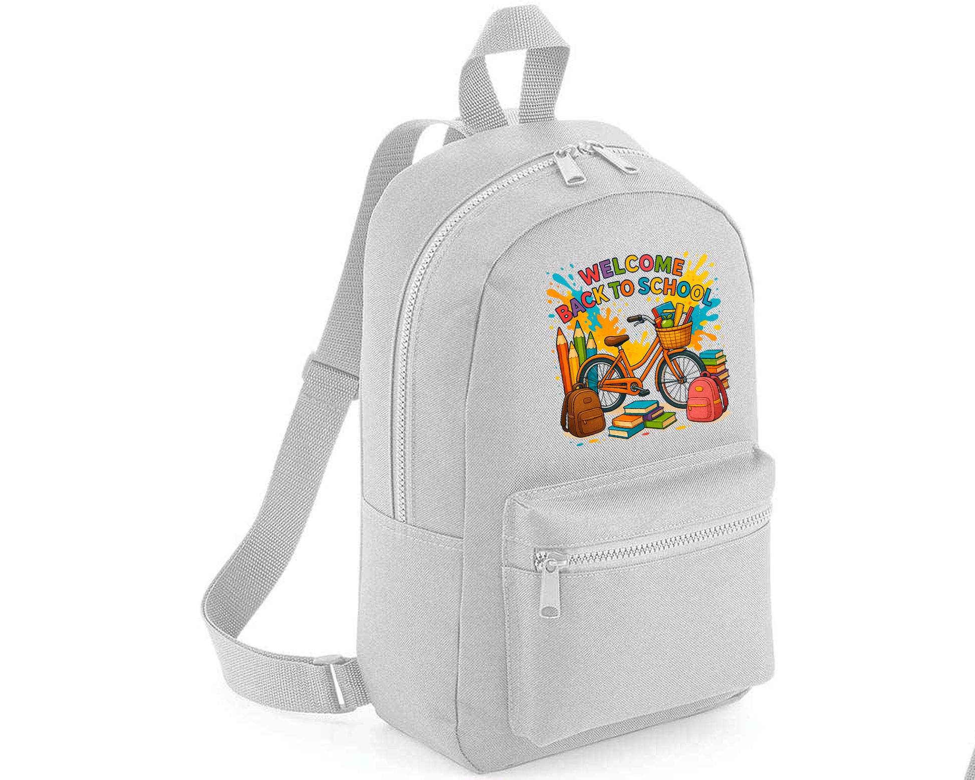 Back To School Kids Fashion Backpack, Cycle & Books Printed Bag, Trendy School Bag With Fun Graphics Boys & Girls M8484