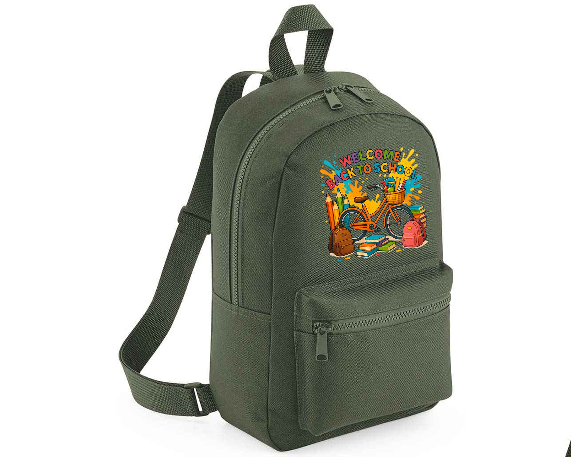 Back To School Kids Fashion Backpack, Cycle & Books Printed Bag, Trendy School Bag With Fun Graphics Boys & Girls M8484