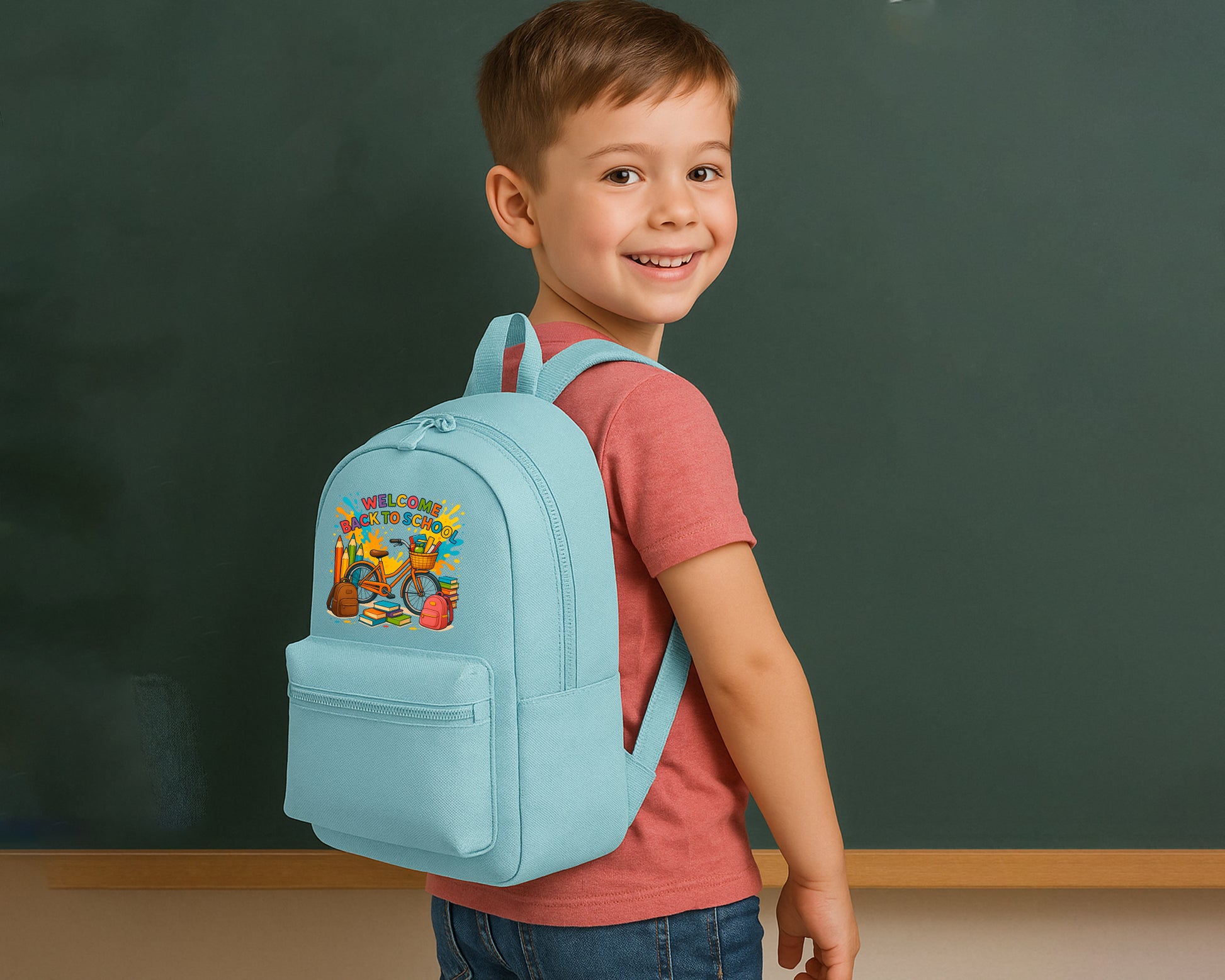 Back To School Kids Fashion Backpack, Cycle & Books Printed Bag, Trendy School Bag With Fun Graphics Boys & Girls M8484