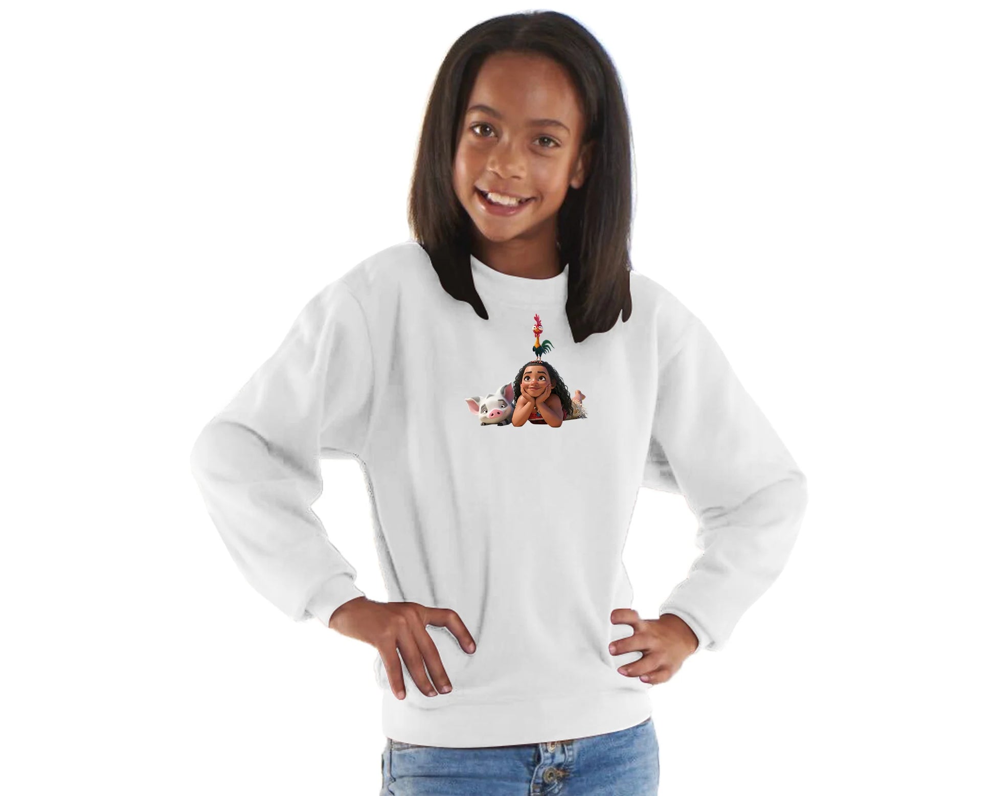 Moana Kids Pullover Sweatshirt, Adorable Cartoon Printed Disney Top for Boys & Girls, Lightweight Winter Outfit M8492
