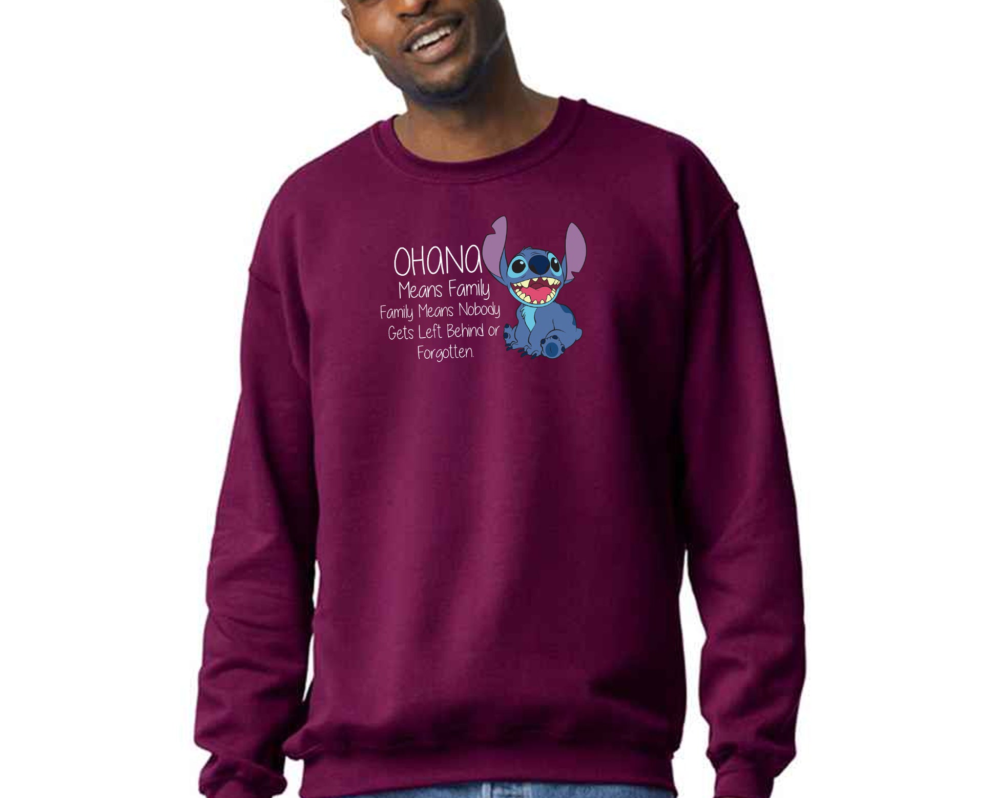 Stitch Ohana Means Family Sweatshirt, Family Quote Pullover for Adults & Teens, Lilo & Stitch Lovers Gift M8405