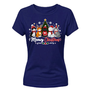 Meowy Cute Cat Graphic Christmas Ladies T-Shirt