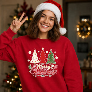 Merry Christmas Three Trees Graphic Unisex Sweatshirt