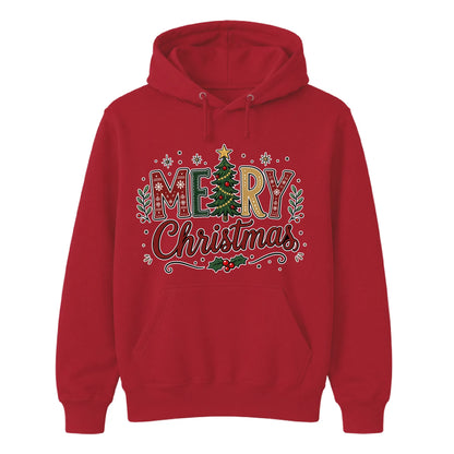 Merry Christmas Tree Patterned Graphic Unisex Hoodie