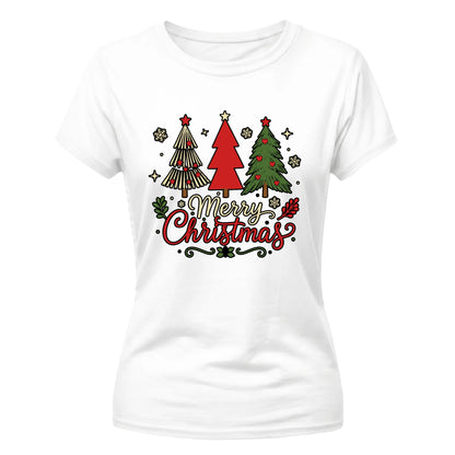 Merry Christmas Trees Graphic Ladies T-Shirt