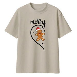 Merry Gingerbread Man Half Heart Christmas Oversized T-Shirt