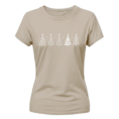 Minimalist Tree Line Art Graphic Christmas Ladies T-Shirt
