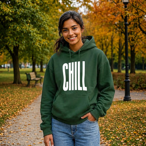 Modern Elongated Chill Slogan Print Unisex Hoodie
