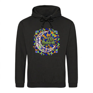 Mosaic Crescent Moon Eid Mubarak Printed Unisex Hoodie