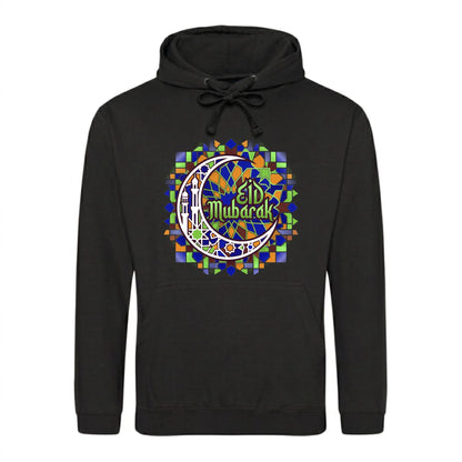 Mosaic Crescent Moon Eid Mubarak Printed Unisex Hoodie