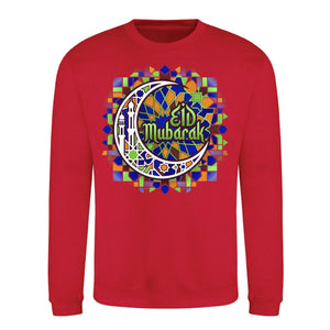 Mosaic Crescent Moon Eid Mubarak Printed Unisex Sweatshirt