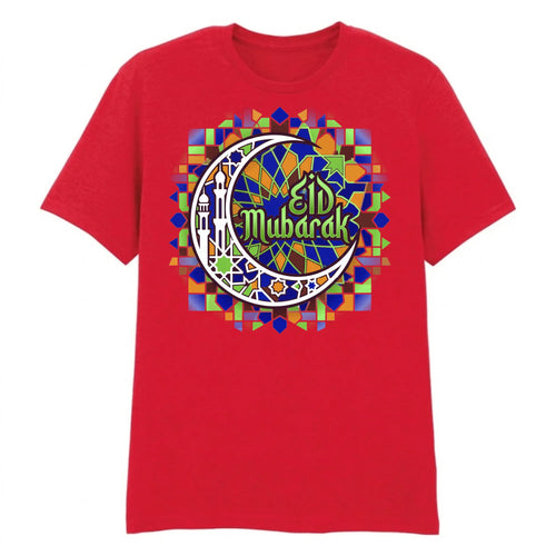 Mosaic Crescent Moon Eid Mubarak Printed Unisex T-Shirt