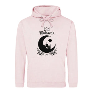 Mosque & Moon Design Eid Mubarak Printed Unisex Hoodie