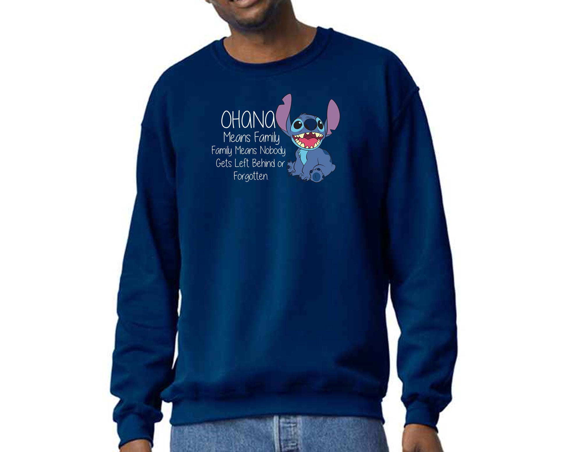 Stitch Ohana Means Family Sweatshirt, Family Quote Pullover for Adults & Teens, Lilo & Stitch Lovers Gift M8405
