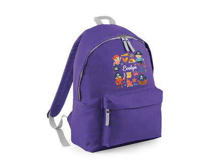 Personalised Pirate Kids Backpack, Custom Name Seafaring Fashion Bag For Back To School, Adventures 600D Polyester Gift Backpack P2548