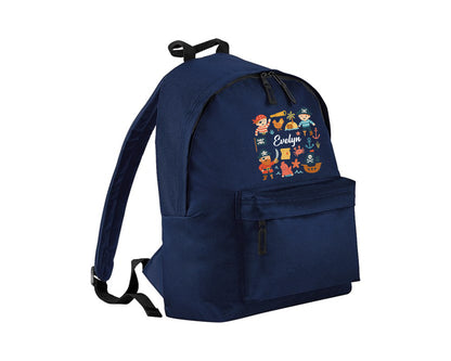 Personalised Pirate Kids Backpack, Custom Name Seafaring Fashion Bag For Back To School, Adventures 600D Polyester Gift Backpack P2548