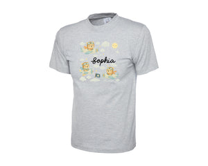 Personalized Kids T-Shirt With Cartoon Bears Flying On Clouds, Custom Name Printed Cartoon Design, Back To School Gift Top P2549
