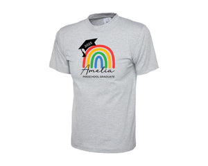Custom Name Preschool Graduate T-Shirt, Rainbow Design Printed Back To School T Shirt, First Day Gift For Little Graduates P2556