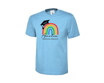 Custom Name Preschool Graduate T-Shirt, Rainbow Design Printed Back To School T Shirt, First Day Gift For Little Graduates P2556