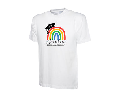 Custom Name Preschool Graduate T-Shirt, Rainbow Design Printed Back To School T Shirt, First Day Gift For Little Graduates P2556