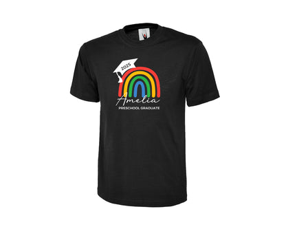 Custom Name Preschool Graduate T-Shirt, Rainbow Design Printed Back To School T Shirt, First Day Gift For Little Graduates P2556
