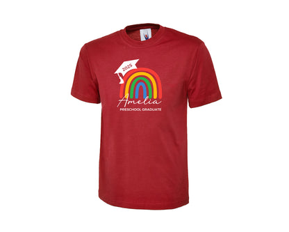 Custom Name Preschool Graduate T-Shirt, Rainbow Design Printed Back To School T Shirt, First Day Gift For Little Graduates P2556