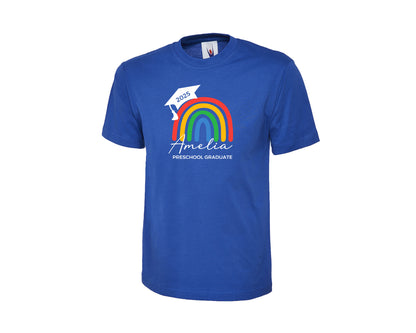 Custom Name Preschool Graduate T-Shirt, Rainbow Design Printed Back To School T Shirt, First Day Gift For Little Graduates P2556