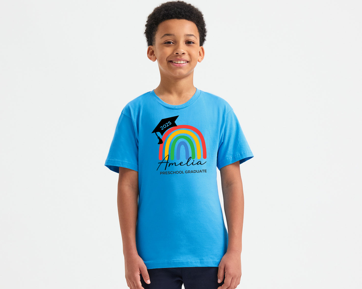 Custom Name Preschool Graduate T-Shirt, Rainbow Design Printed Back To School T Shirt, First Day Gift For Little Graduates P2556