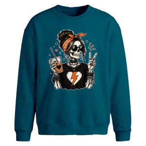 Halloween Oversize Skeleton Coffee Sweatshirt