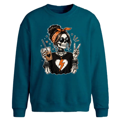 Halloween Oversize Skeleton Coffee Sweatshirt