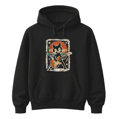 Retro Unisex Rock Cat Graphic Hoodie